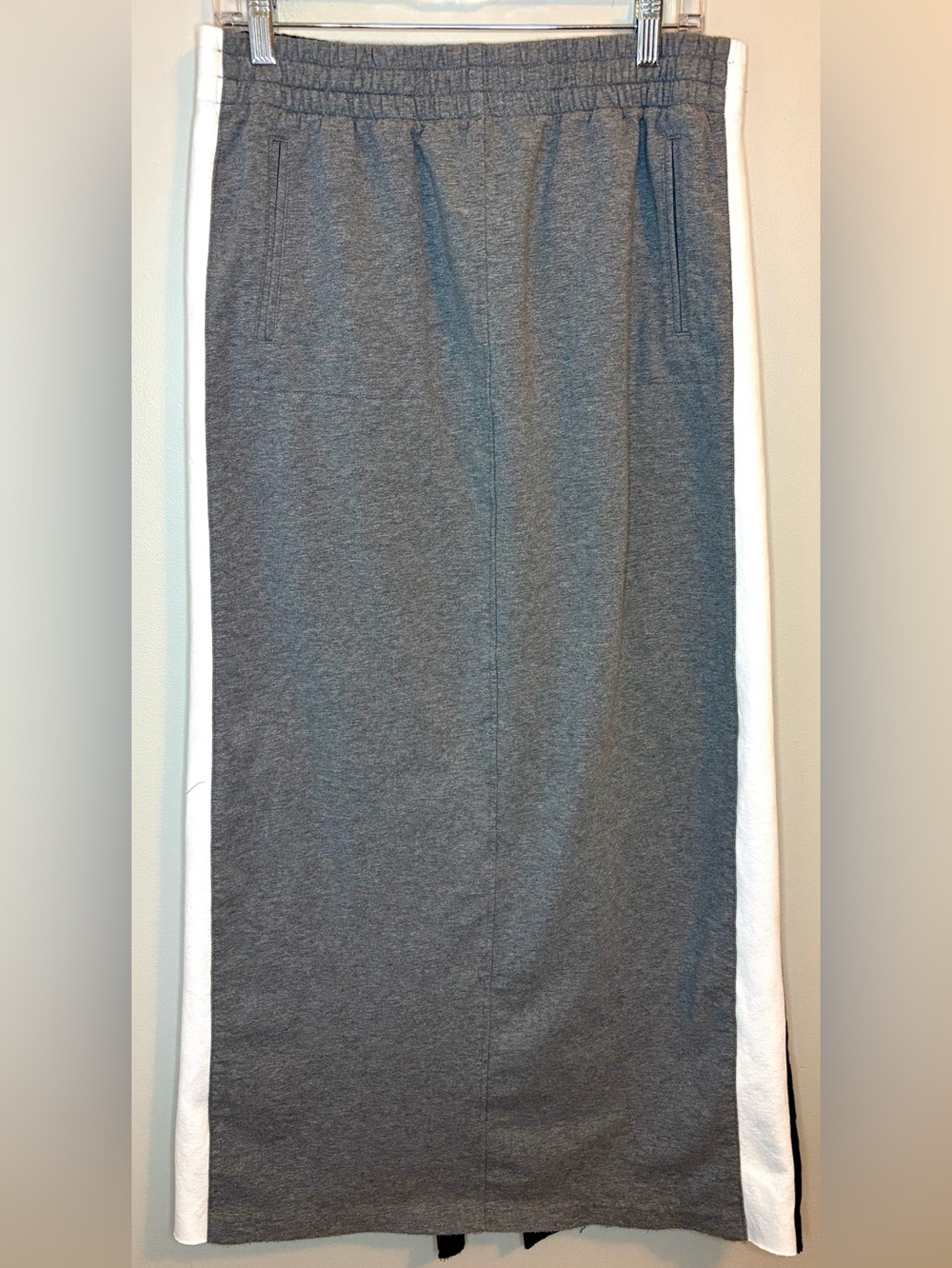 Norma Kamali Sweat Skirt S Gray Black White Colorblock Raw Hem Maxi